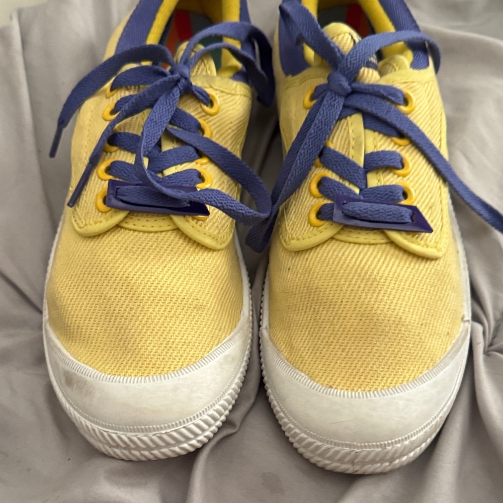 Vibrant Yellow Kids Sneakers with Blue Accents